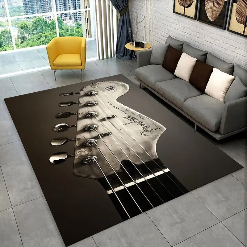 Retro Fender Guitar Logo Instruments Music Non-Slip Area Rug for Living Room,Bedroom,Playroom,Carpet Floor Mat Home Decor Rug
