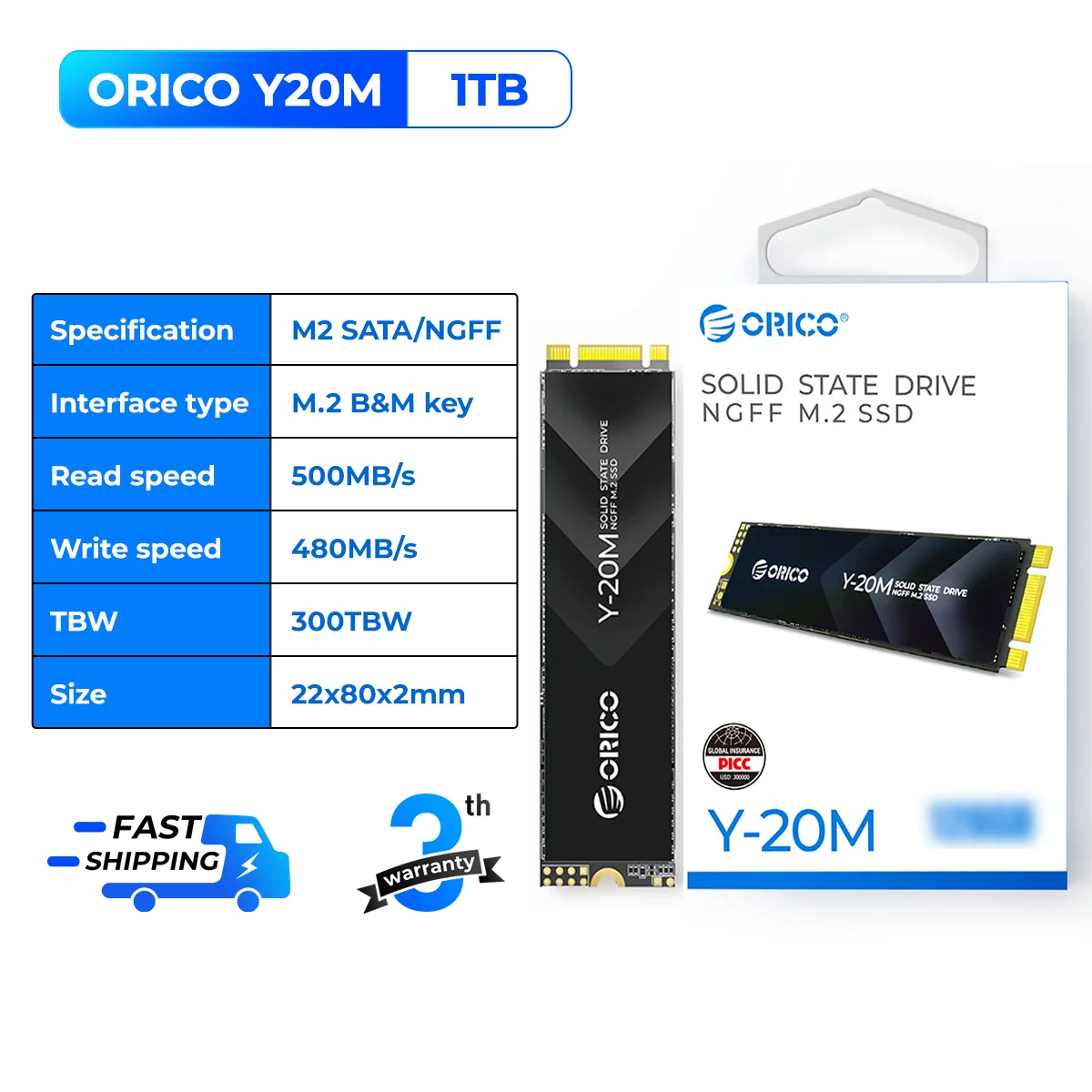 ORICO Y20M M.2 SATA SSD 1TB 2TB 4TB M.2 NGFF SSD 500MB/S M.2 2280 Ngff Sata B & M Key Solid State Hard Drive for Desktop Laptop