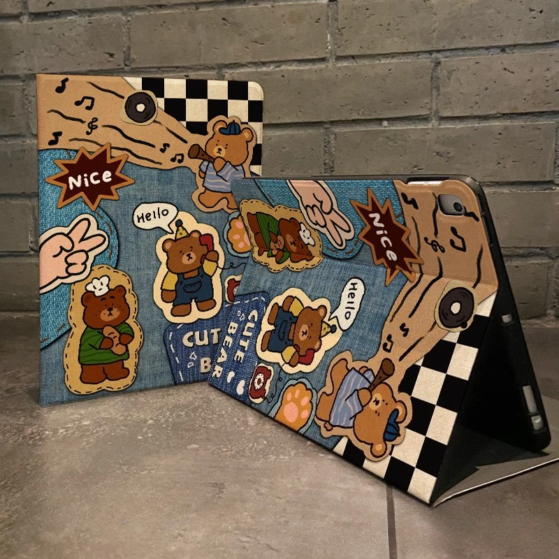 

Cute Bear Ipad Case for Air6 Air7 13in Tablet Cases 11th 10th 10.9in Kawaii Puppy Case for Ipad Mini7 9th 10.2 Protective Cover