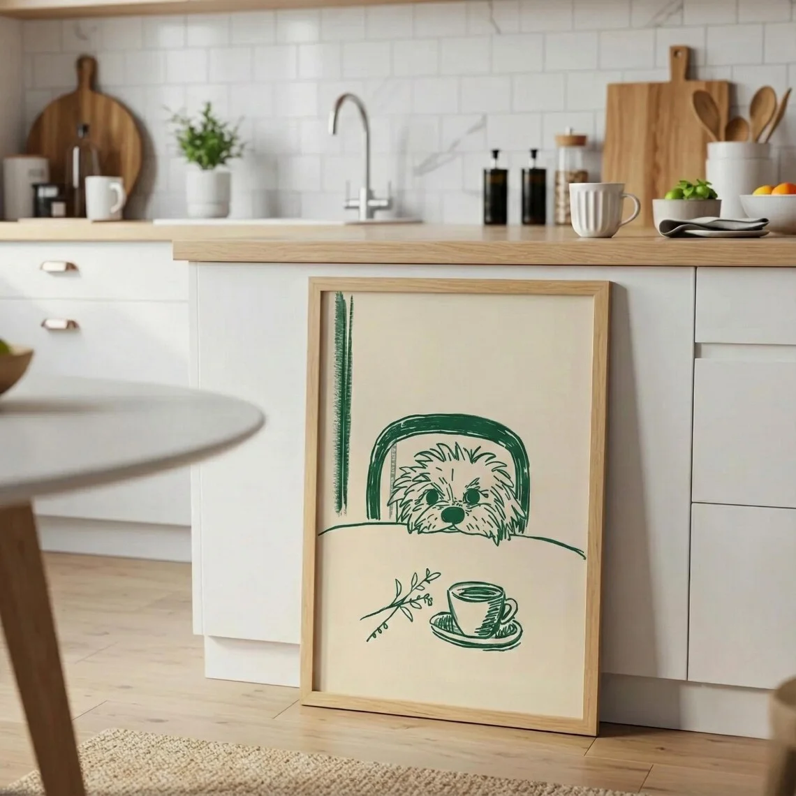 Sneaky Dog Kitchen Print Abstract Coffee Wall Art Funny Dinner Decor Modern Animal Puppy Sketch Breakfast Poster Digital Downloa view 3