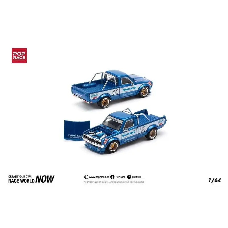 

POP RACE 1:64 Openable Front Cover PANDEM Datsun 620 Blue Small Scale Alloy Car Model