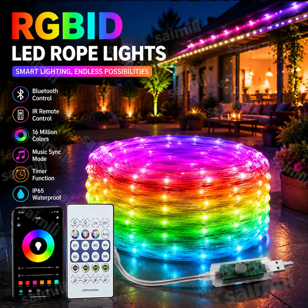 WS2812B Addressable RGBIC LED Lights USB 5V Bluetooth APP Music Sync Waterproof String For Christmas Party Home Decor