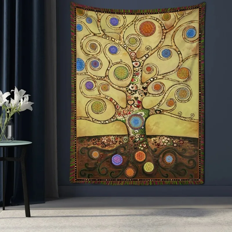 Seven Chakra Tree of Life Tapestry Fortune Tree Totem Background Tapestry Wall Hanging Bohemian Style PsychedelicTaro Home Decor