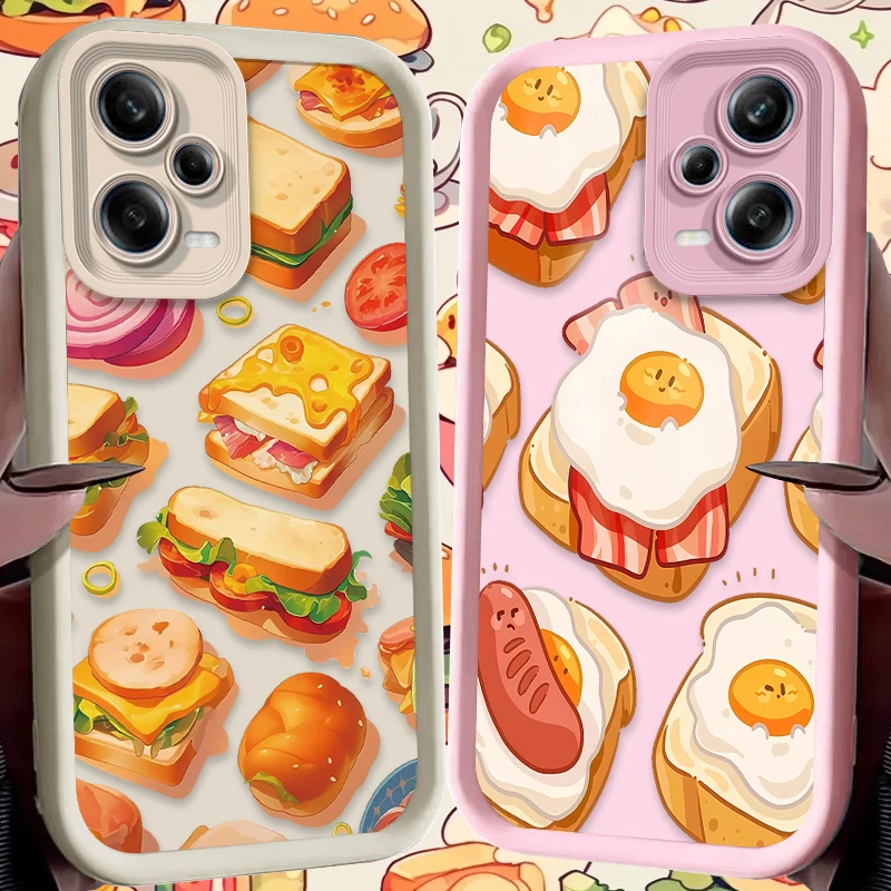 Case for Xiaomi Redmi Note 13 12 11 Pro Plus 4G 5G 12S 11S 10S 10 9 9S Redmi 14C 13C 12C A3 12 Delicious Sandwich Silicone Cover