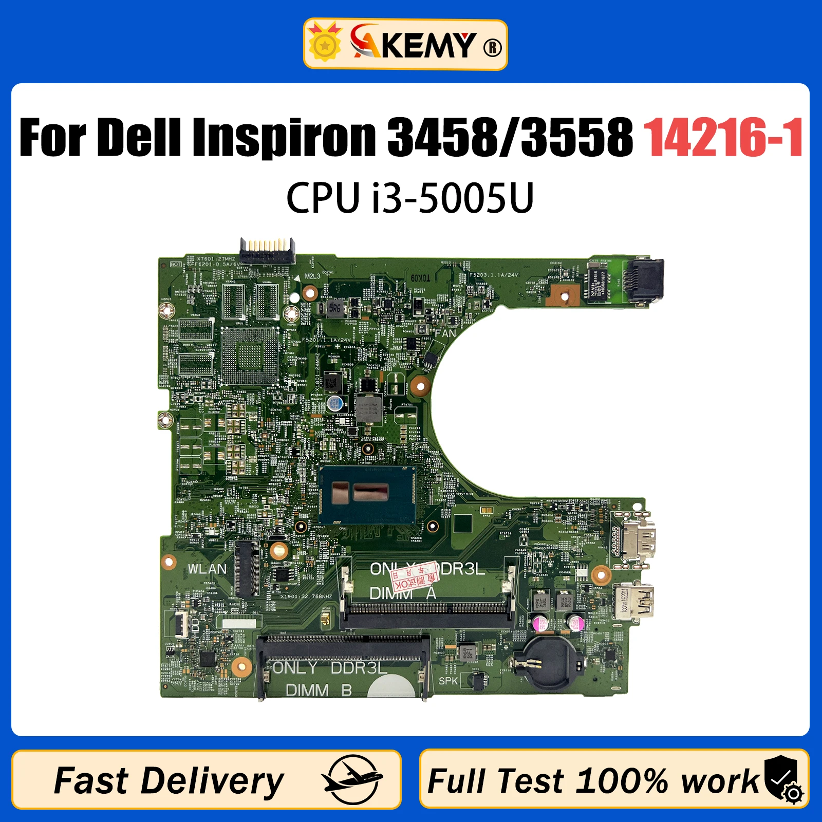 AKEMY CN-0MY4NH For DELL Inspiron 3458 3558 Notebook motherboard 14216-1 with i3-5005U CPU DDR3 full tested