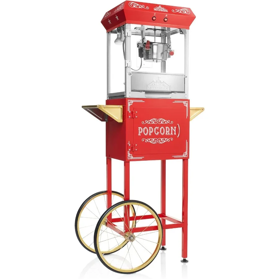 빈티지 스타일 팝콘 기계 카트 포함 4온스 팝콘 메이커 레드