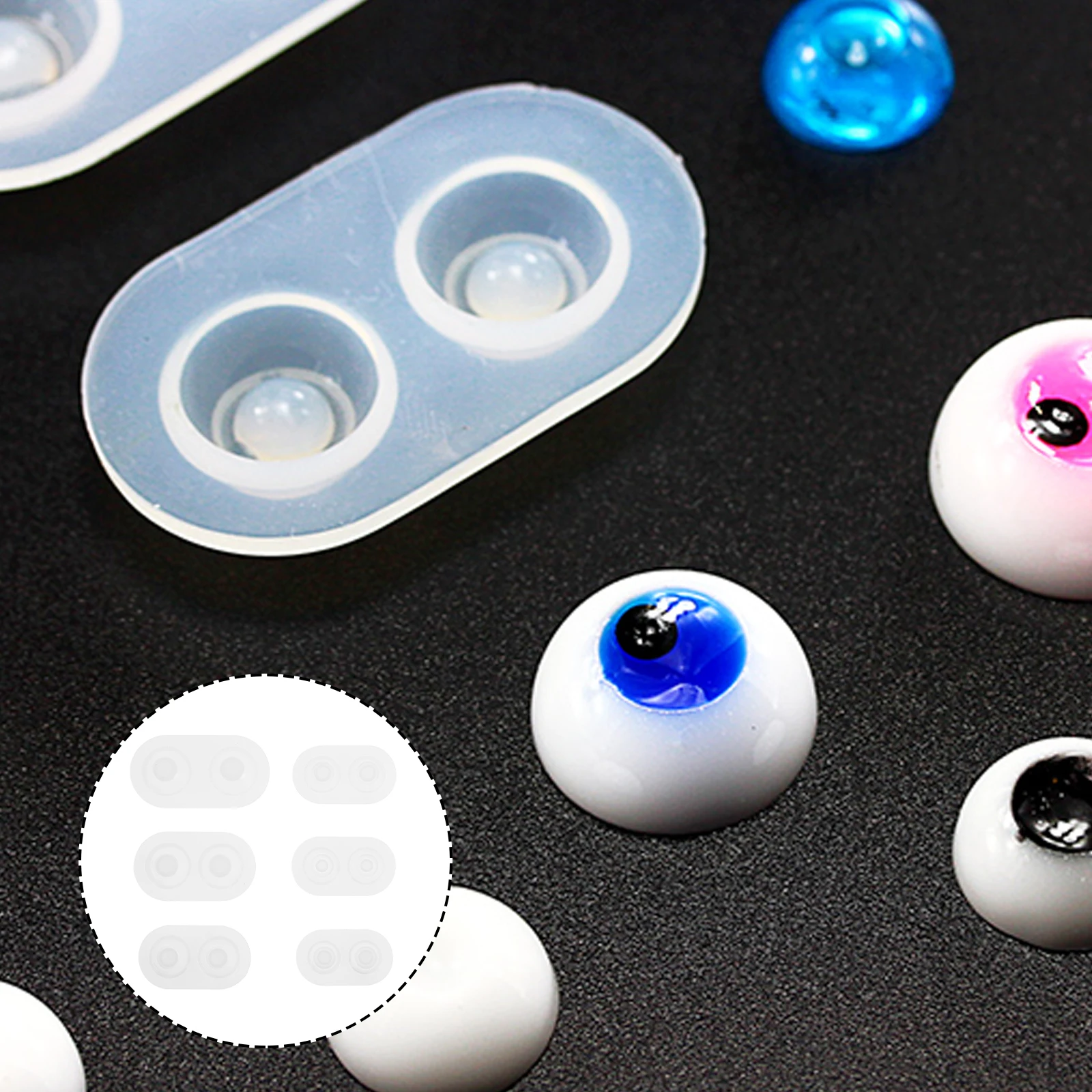 

6pcs Crystal Epoxy Mold Reusable Silicone Eyes Molds DIY Halloween Eyeballs Props Craft Supplies Jewelry Making