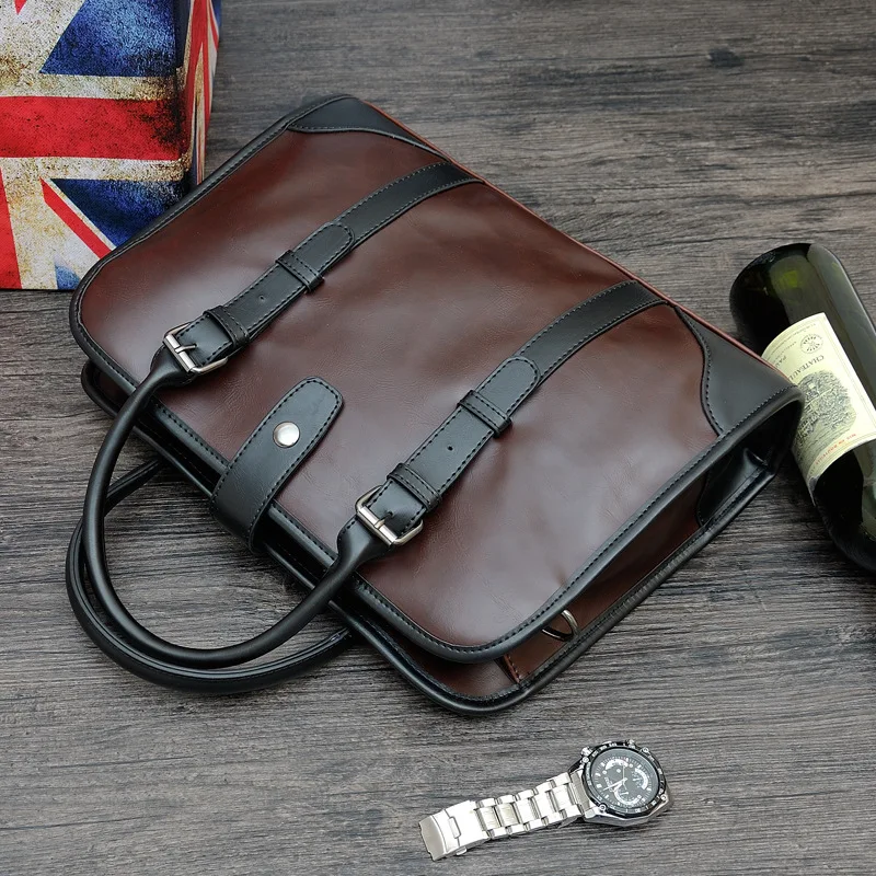 Casual pu leather men's briefcase Retro business 12 