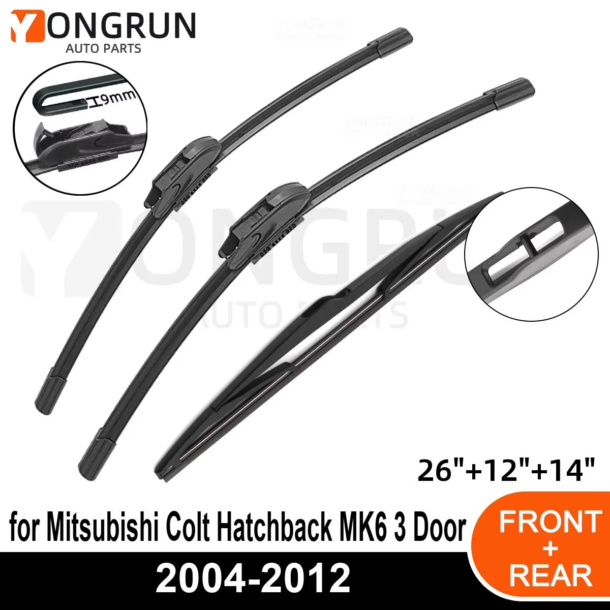 Das Yongrun Automotive-Scheibenwischer-Set ist für Mitsubishi Colt Hatchback Mk6 2004–2012, Automotive-Teile-Wischer 2016–2018 geeignet