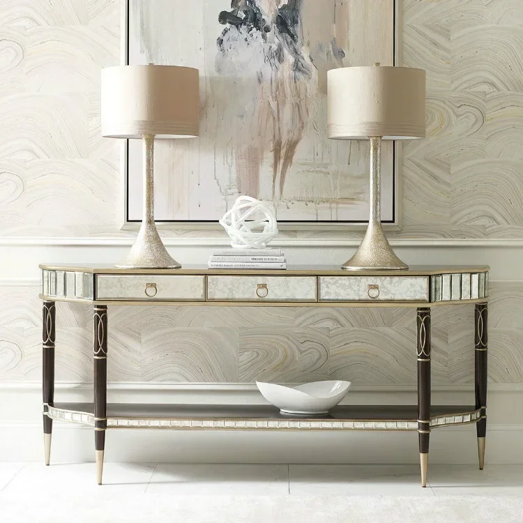 

Американский светлый роскошный входной столик из цельного дерева