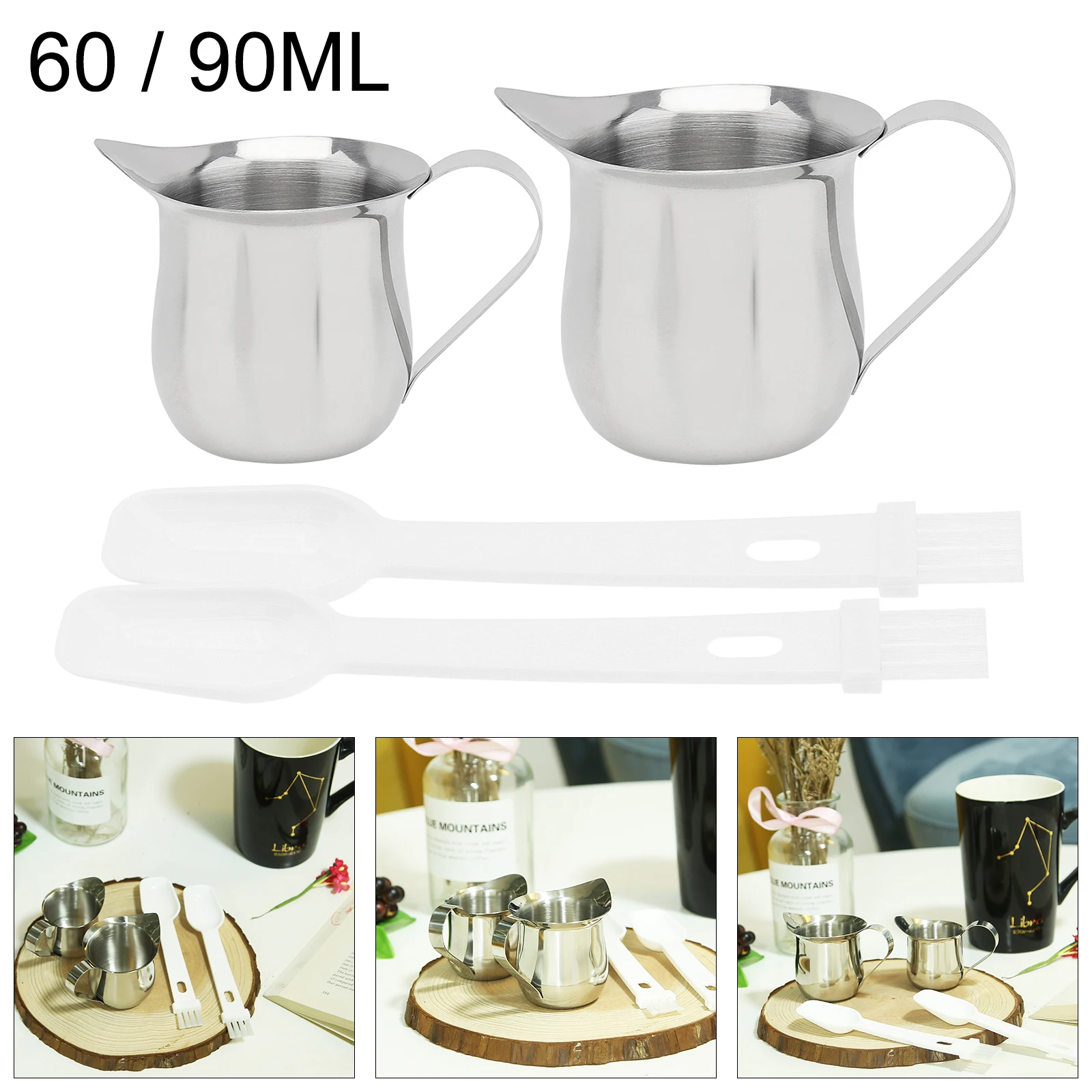 Mini Espresso oncia Flower Cup 2 pezzi in acciaio inox Milk Froth Steamer Cup per caffetteria/panetteria con 2 cucchiai