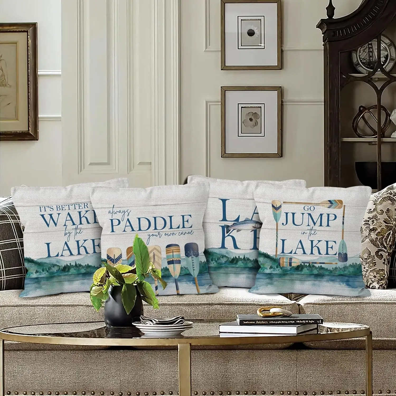 4 Piece Set Lake Life Throw Pillows Outdoor Nature Decor Cottagecore Nautical Pond Scene Rustic Aesthetic Summer Gift for Home