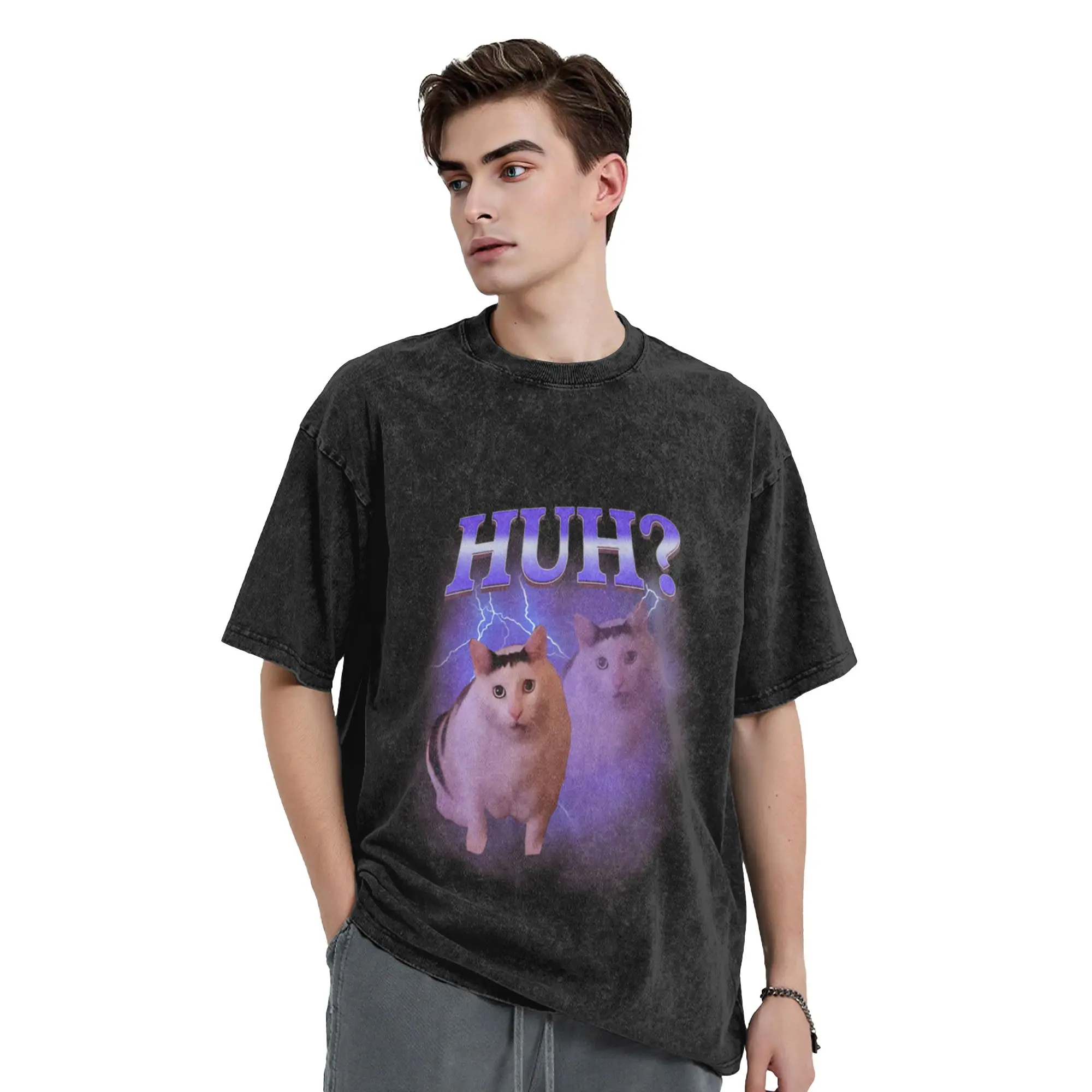 Huh Silly Cat Meme Classic Stylish A Vintage Oversized Cotton Unisex T-Shirts