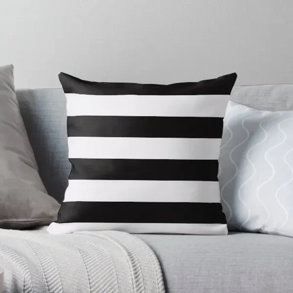 Black White Horizontal Thick Stripes  Printing Throw Pillow Cover Anime Case Decor Bedroom Office Pillows not include One Side