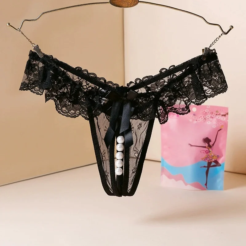 

Кружевные женские сексуальные трусики M L XL размера плюс Массажное жемчужное белье стринги Эротическое нижнее белье Женские стринги с открытой промежностью для секса