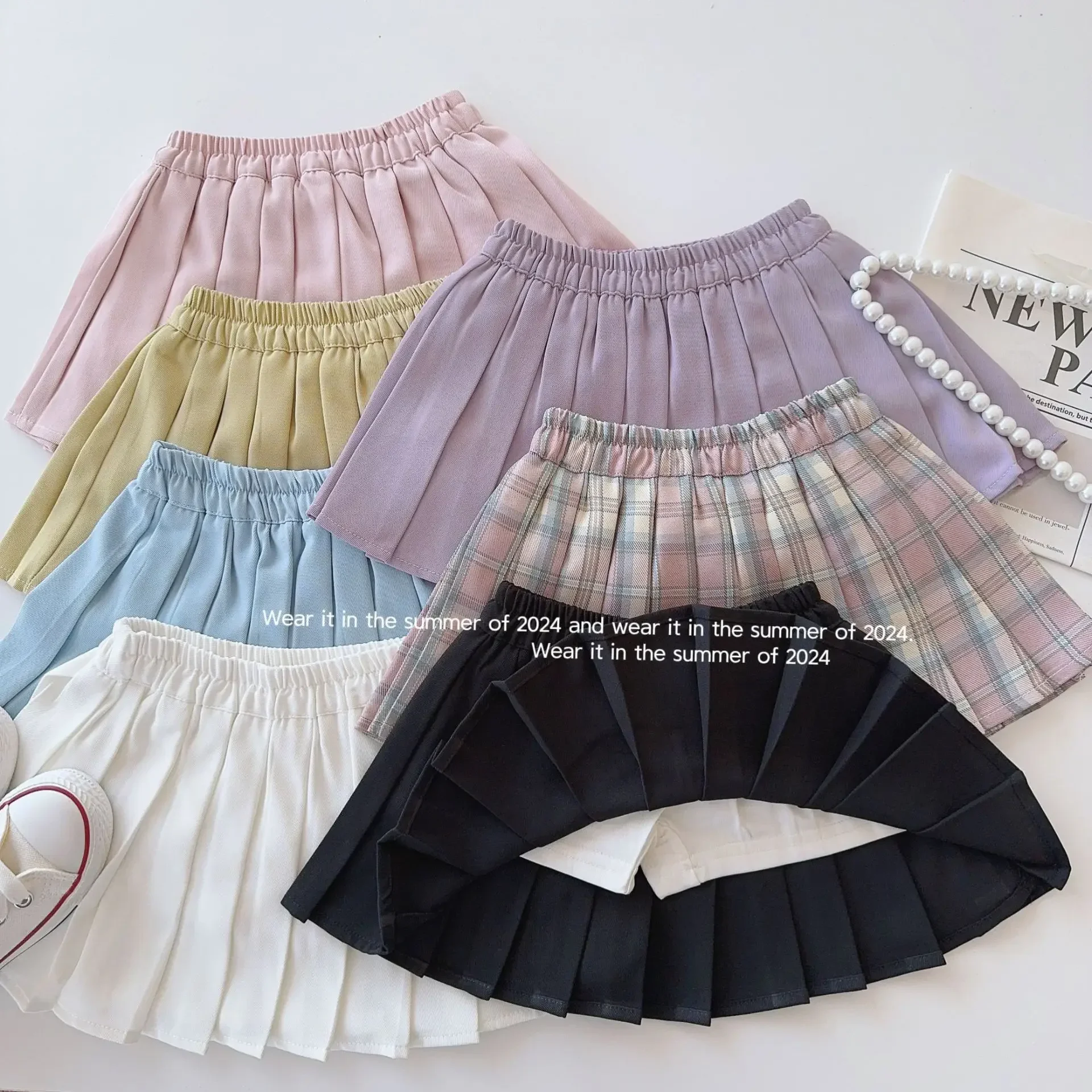 

Baby Girls Skirt Kids Solid Color Pleated Skirts School Uniform Short Dress 2024 Spring Summer 1 To 8Yrs Children's Clothes