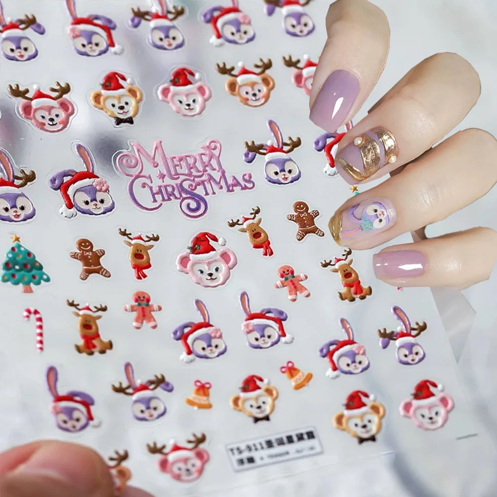 

1PCS StellaLou Christmas Nail Stickers Cute Gingerbread Man Snowflake Santa Claus Cartoon Sticker Winter Nail Supplies Decoratio