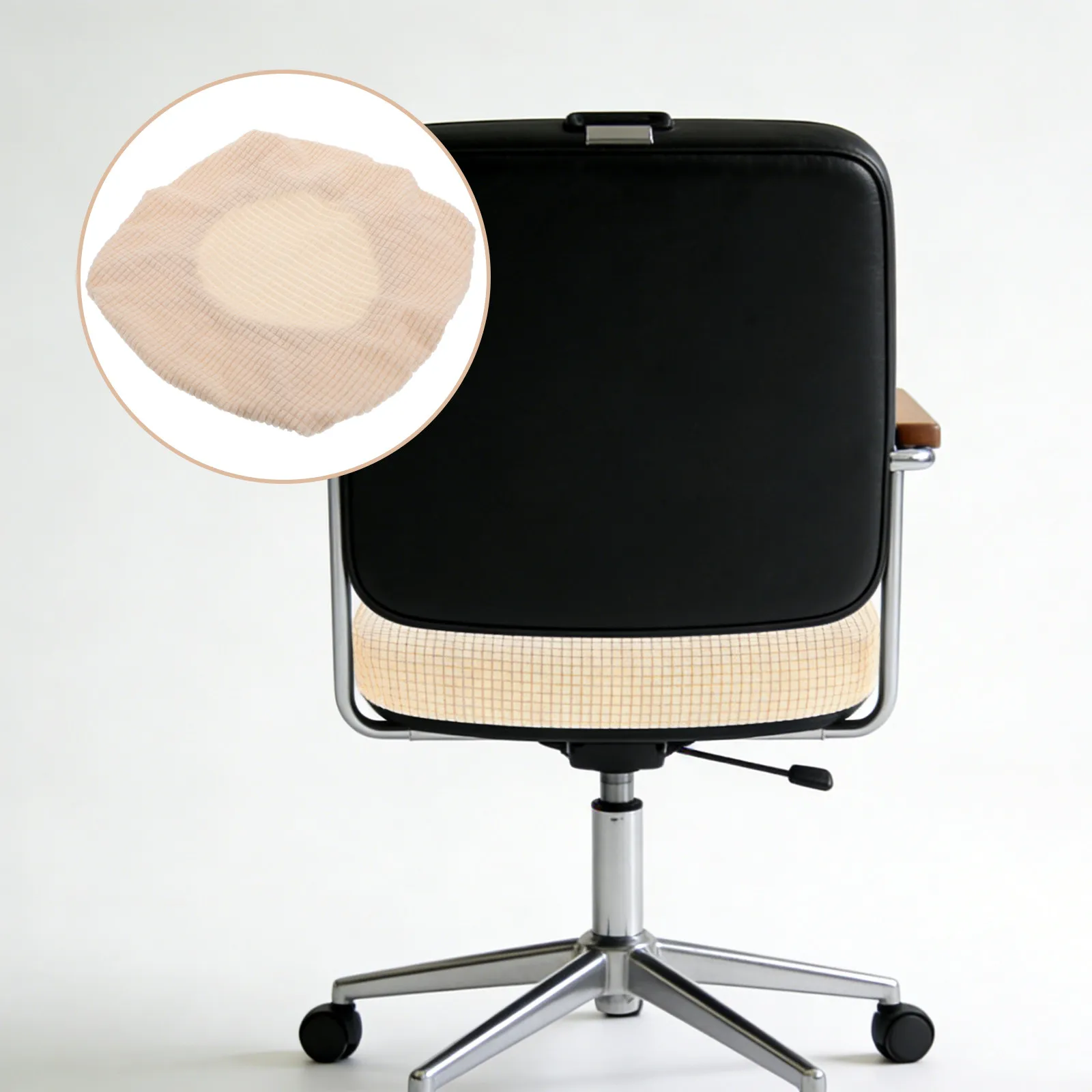 Beige Office Chair Seat Cover Stretchable Elastic Cushioned Pad Replacement Computer Desk Chair Protector Breathable Soft Cover