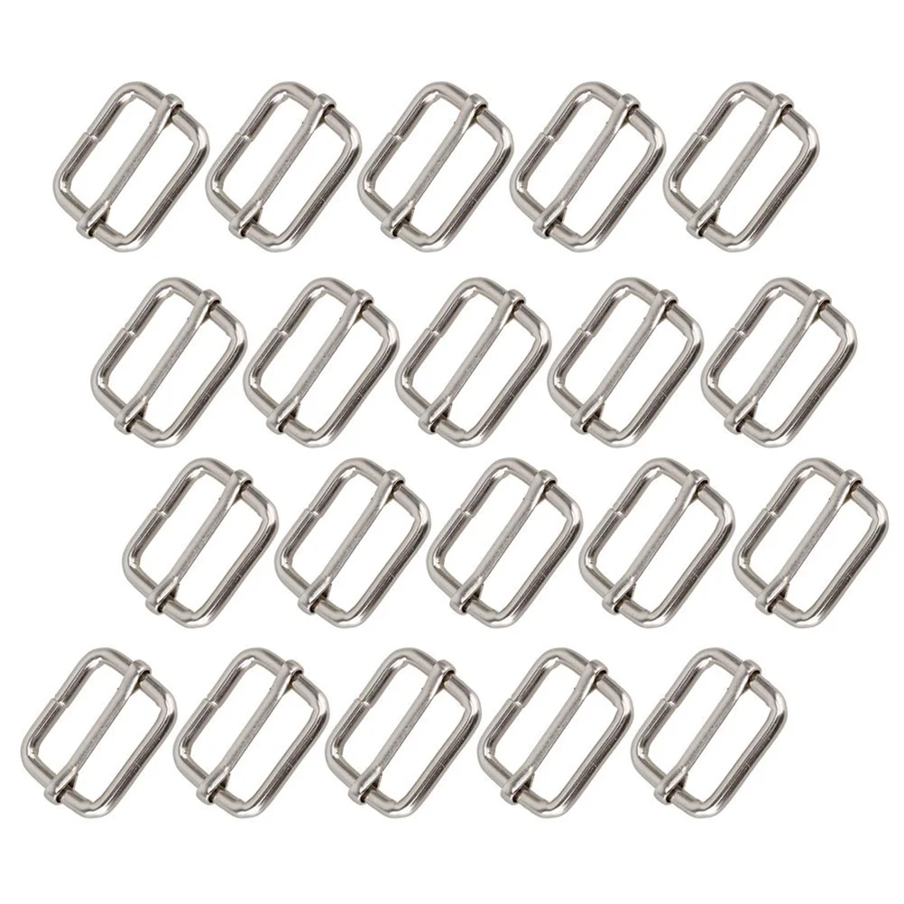 20pcs 20mm Metal Sliding Bar Tri-glides Wire-formed Roller Pin Buckles Slider Strap Adjuster (Silver)