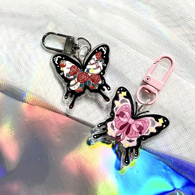 Retro Colorful Y2K Butterfly Phone Chains Charms Keychain Bag Pendants Cute Sweet Cool Girl Keyring Fashion Acrylic Accessories