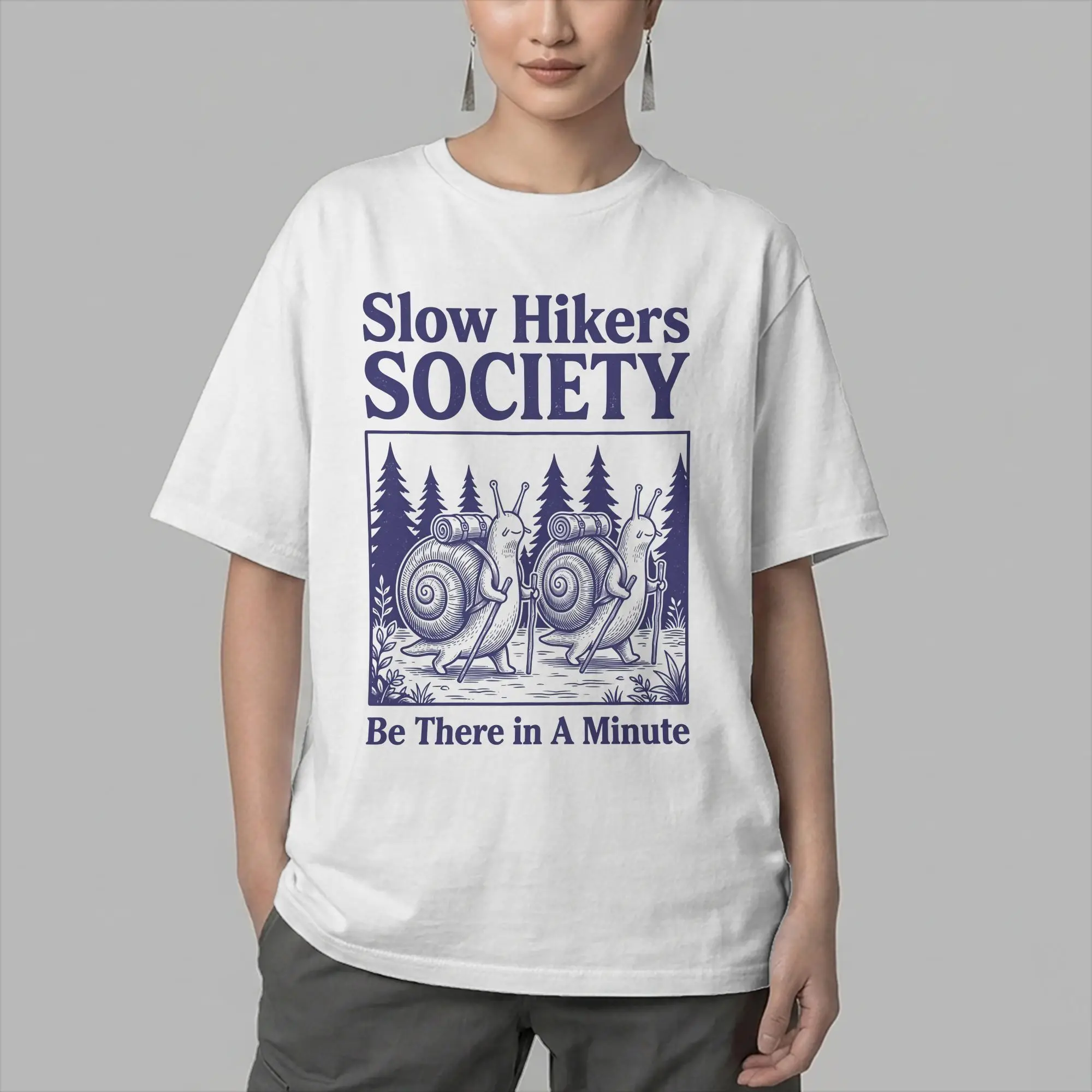 Slow Hikers Society Be There in A Minute Men's T Shirt Snail Hiking  Vintage Tee Shirt Short Sleeve T-Shirt Cotton Clothing