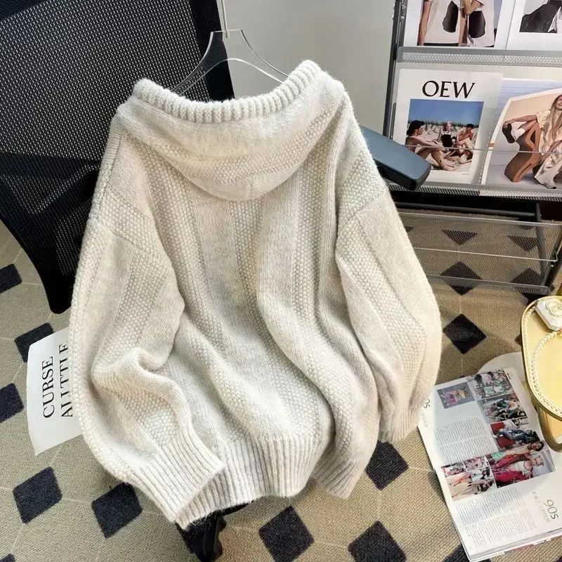 Neploe Simple Lazy Loose Drawstring Hoodie Sweatshirt Women Autumn Winter New Knitted Tops Y2k Long Sleeve Sweaters Mujer