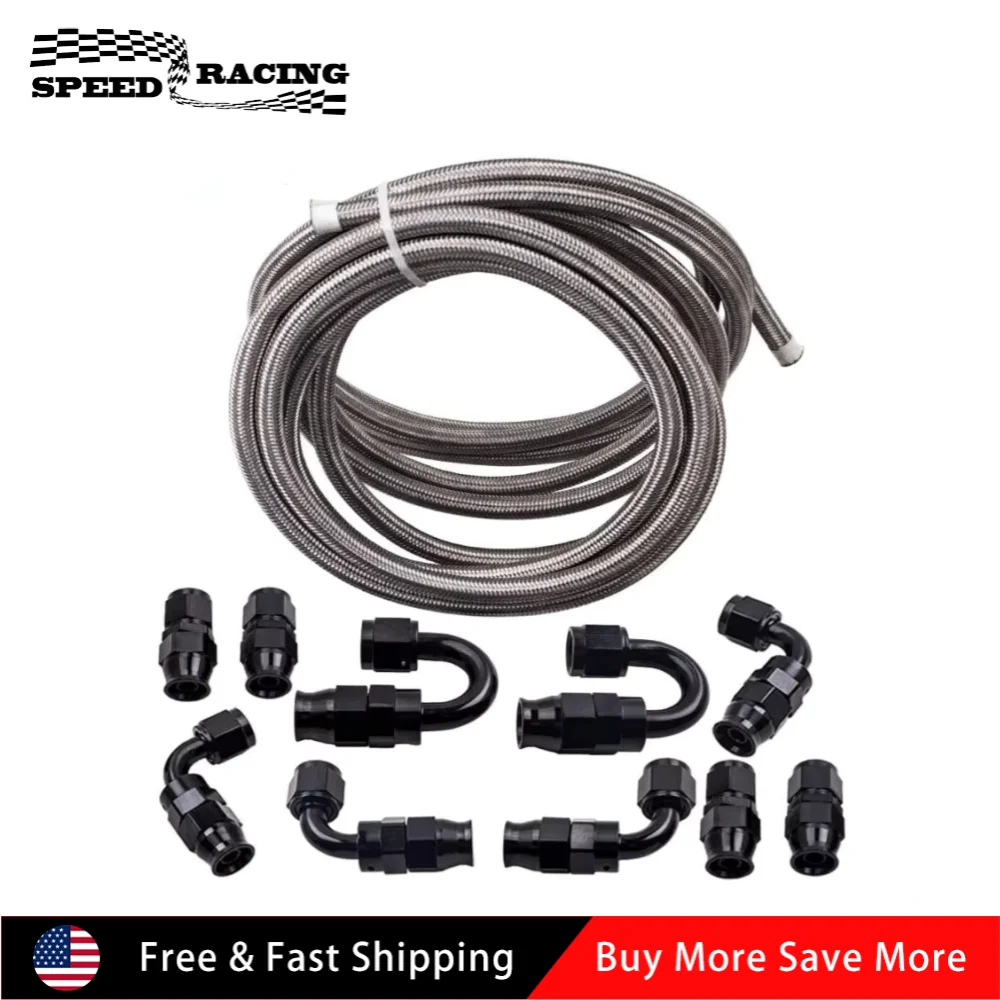 

Универсальный 20 футов AN6 3/8 "прочный нейлоновый плетеный шланг из нержавеющей стали CPE для мазута и комплекты фитингов 10 шт. TF-1014