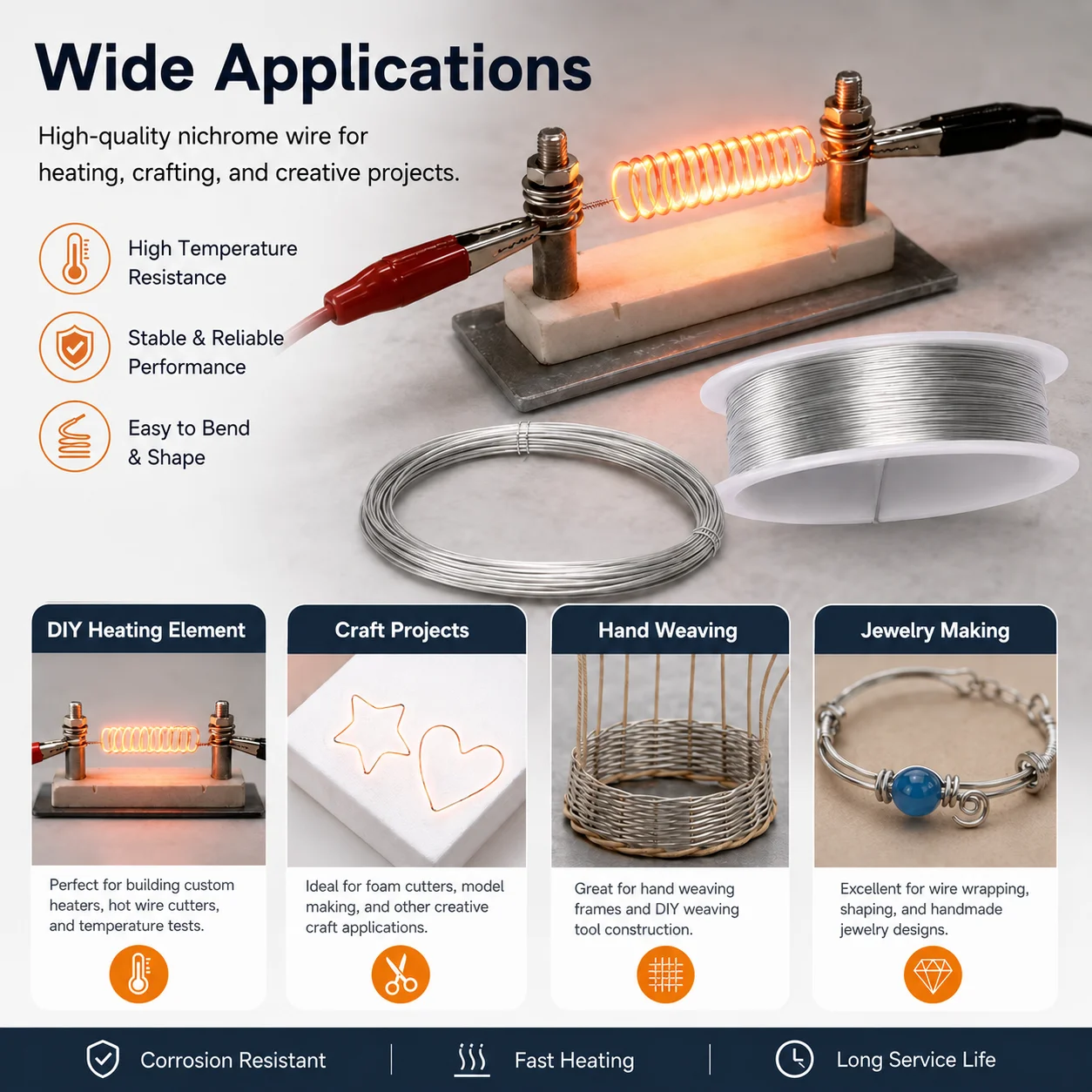 1pcs 0.1mm - 2.0mm High Temp Wire Nichrome Heat Resistant Wire General Purpose Support Wire Craft Wire (Length 1/5/10M)