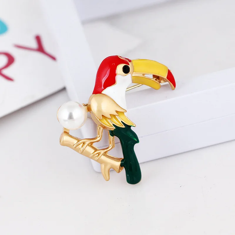 New Enamel Rhinestone Alloy Long-billed Woodpecker Pearl Brooch Pin Corsage Garment Accessories Fashion Elegant Pins Corsages