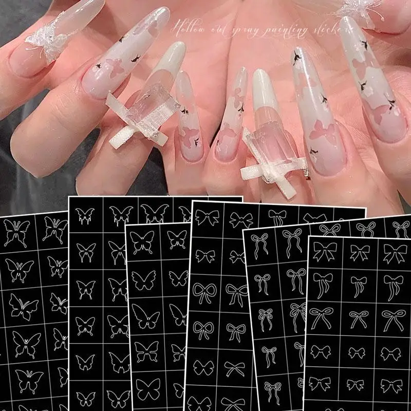 

Hallow Butterfly Bow Knot Nail Art Sticker Self Adhesive Sticker Manicure Salon Supply French Smudge Template Auxiliary Sticker