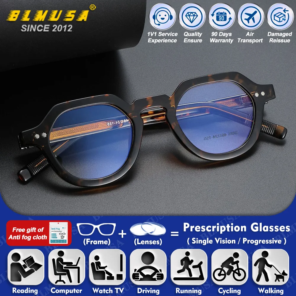 

BLMUSA (S) Business Rectangle Frame Myopia Hyperopia Prescription Glasses Men Blue Light Filter Small Frame Progressive Eyeware