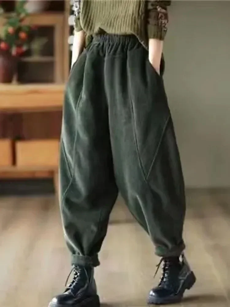 

Corduroy Baggy Autumn Harem Pants Casual High Waist Warm Women Pantalones Vintage Ankle-length Jogger Fashion Trousers L353