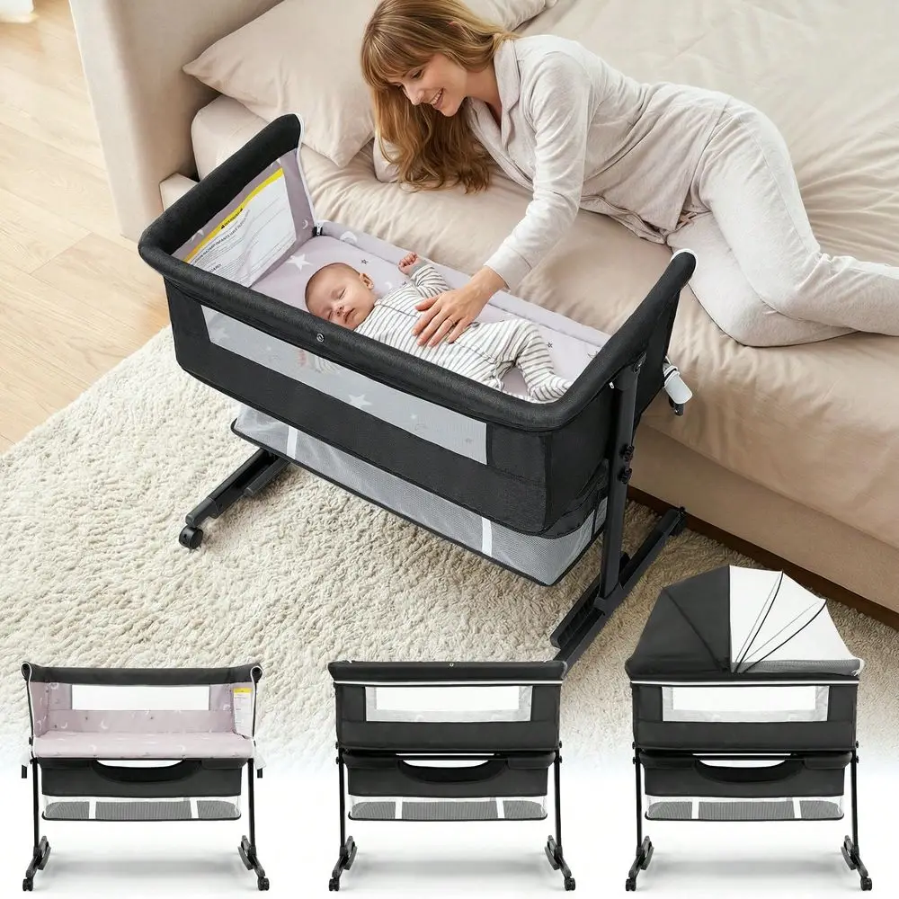 Baby Crib,Bedside Bassinet, Baby Bed With Storage Basket,Easy To Fold,6 Adjustable Height Portable Crib For Infant Newborn,Baby