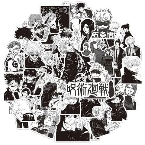 10/30/65pcs 블랙 화이트 Jujutsu Kaisen 애니메이션 스티커 Cool Satoru Gojo 만화 데칼 전화 스케이트 보드 수하물 낙서 스티커