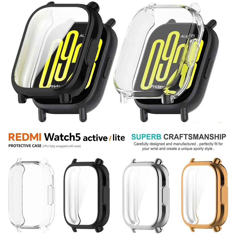 Gehärtetes Glas + PC-Gehäuse für Xiaomi Redmi Watch 5 Active/Lite Cover, weiche TPU-Displayschutz-Uhrengehäuse für Redmi Watch 5 Lite