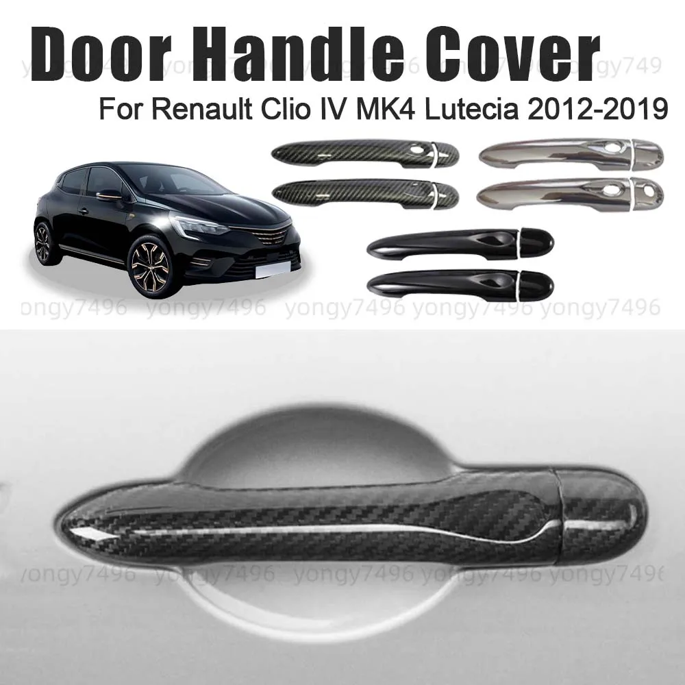 Car Upgrade Door Handle Cover For Renault Clio IV MK4 Lutecia 2012-2019 Carbon Fiber Charred Black Chrome Silver Decoration
