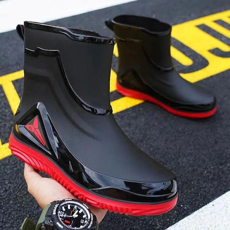 Waterproof Men's Rain Shoes Outdoor Non-slip Work Shoes Fleece Lined Cotton Warm Rain Boots Kitchen Footwear Male Sapato Chuva