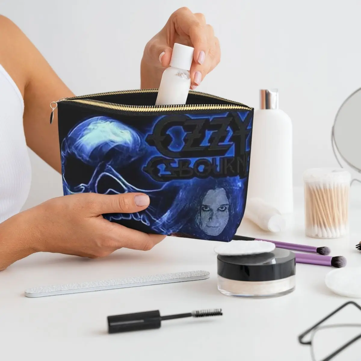 

Ozzy Osbourne Merch Women Cosmetic Bags Travel Makeup Organizer Pouch Toiletry Storage Dopp Kit Box