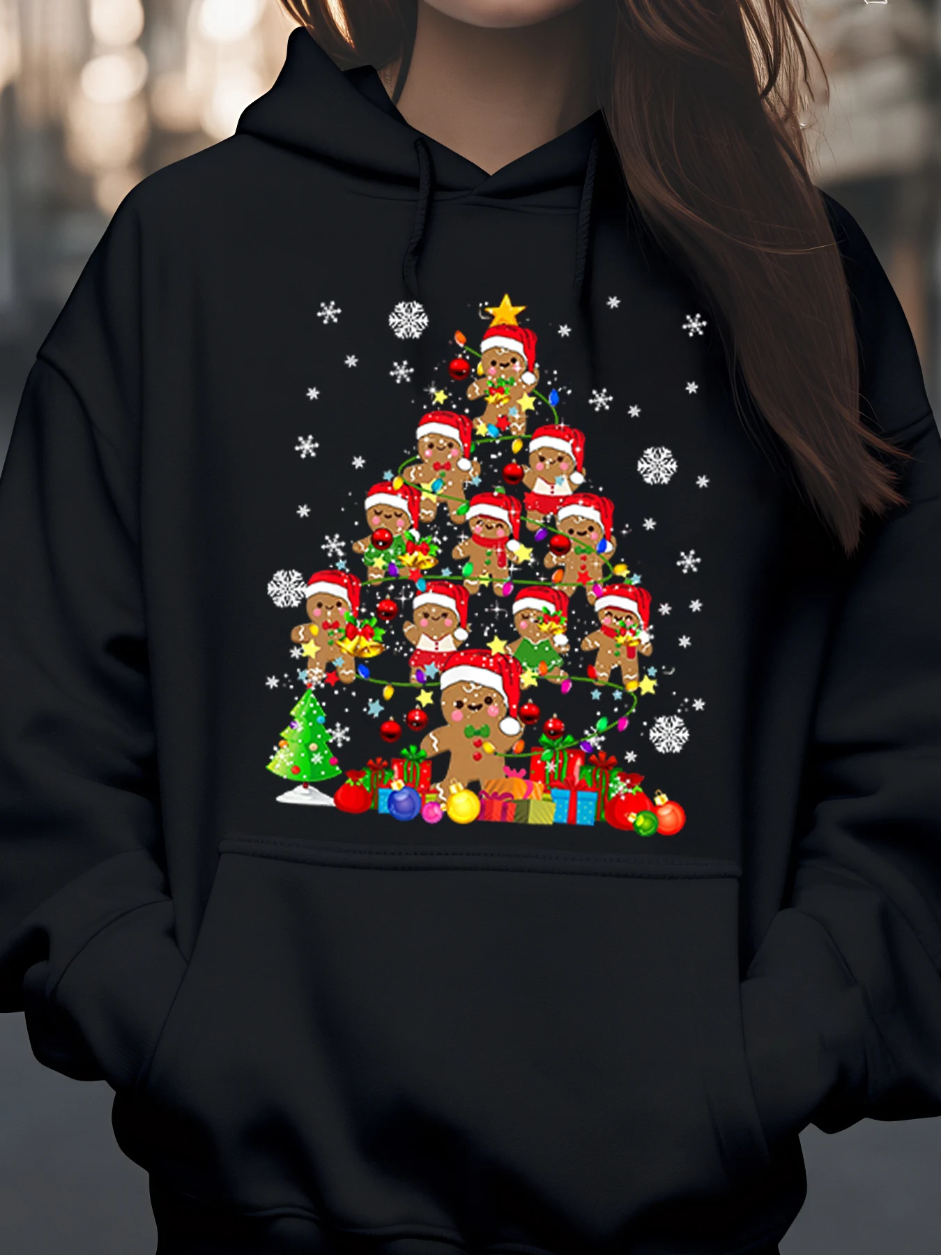 الزنجبيل شجرة عيد الميلاد طباعة هوديي عطلة احتفالية ملابس نسائية عادية الزي