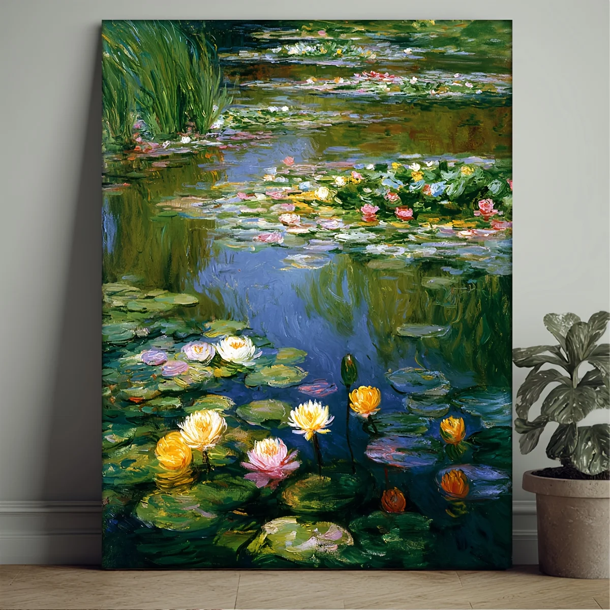 (No frame)1pc Claude Monet' The Lily Pond Framed Canvas Print - 12x16 Inch Square Impressionist Painting Reproduction, Wrap-A