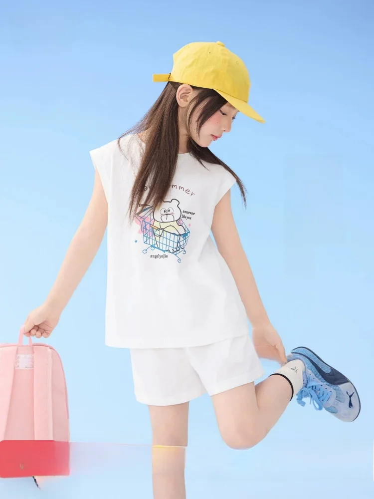 yojia-girls-cotton-sportswear-set-summer-2026-fashionable-short-sleeve-shorts-children's-clothing-korean-style-2-piece-suit