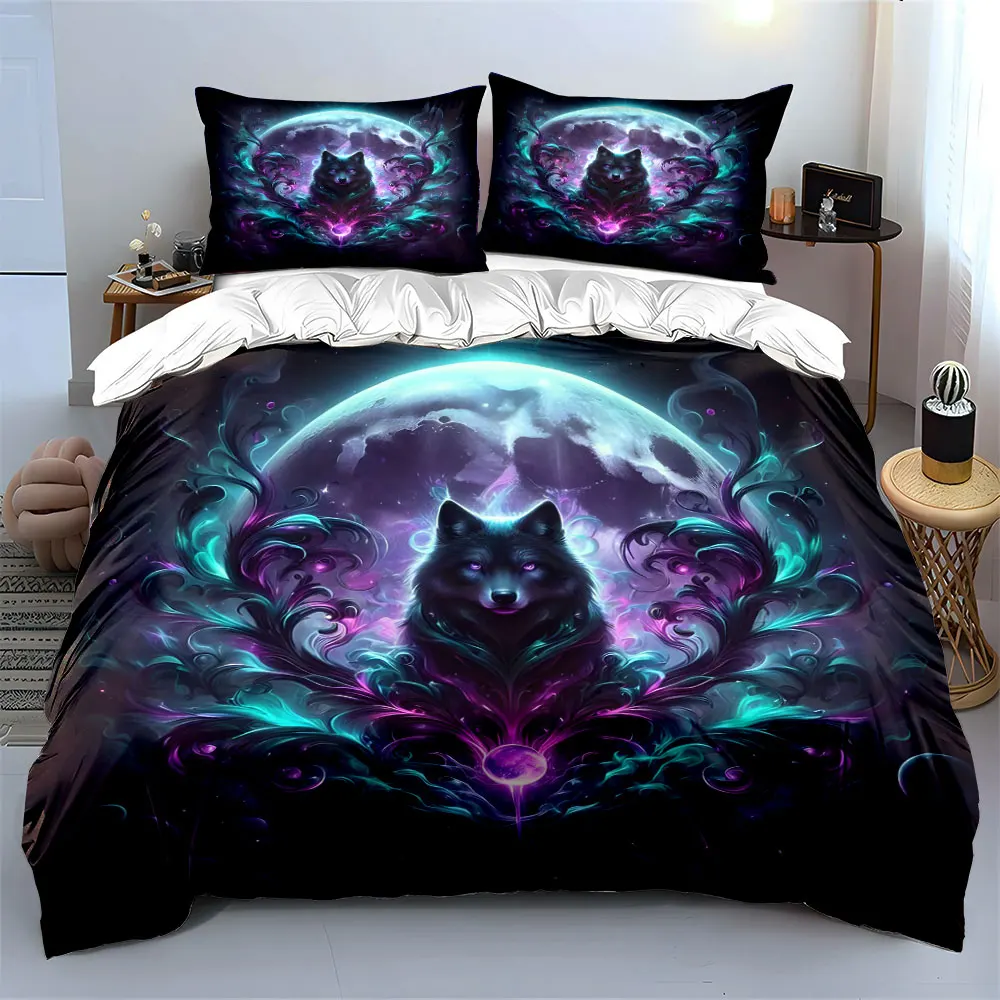 Dark-style wild wolf theme Print Bedding Set 1 Duvet Cover 2 Pillowcases for Adult and Children Luxury Gift Full Size