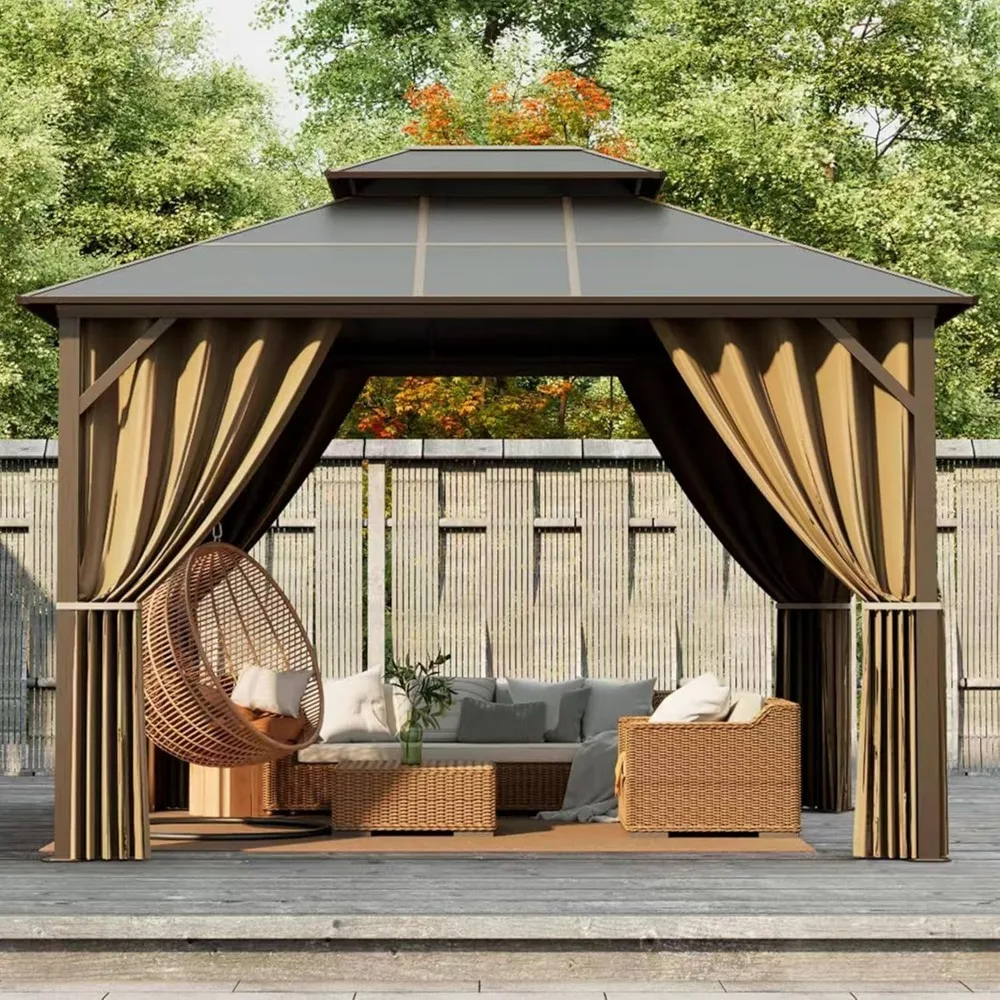 

Hardtop Gazebo 10'x12' with Double Polycarbonate Roof Canopy, Outdoor Gazebo with All-Weather Resistant Aluminum Frame Permanen