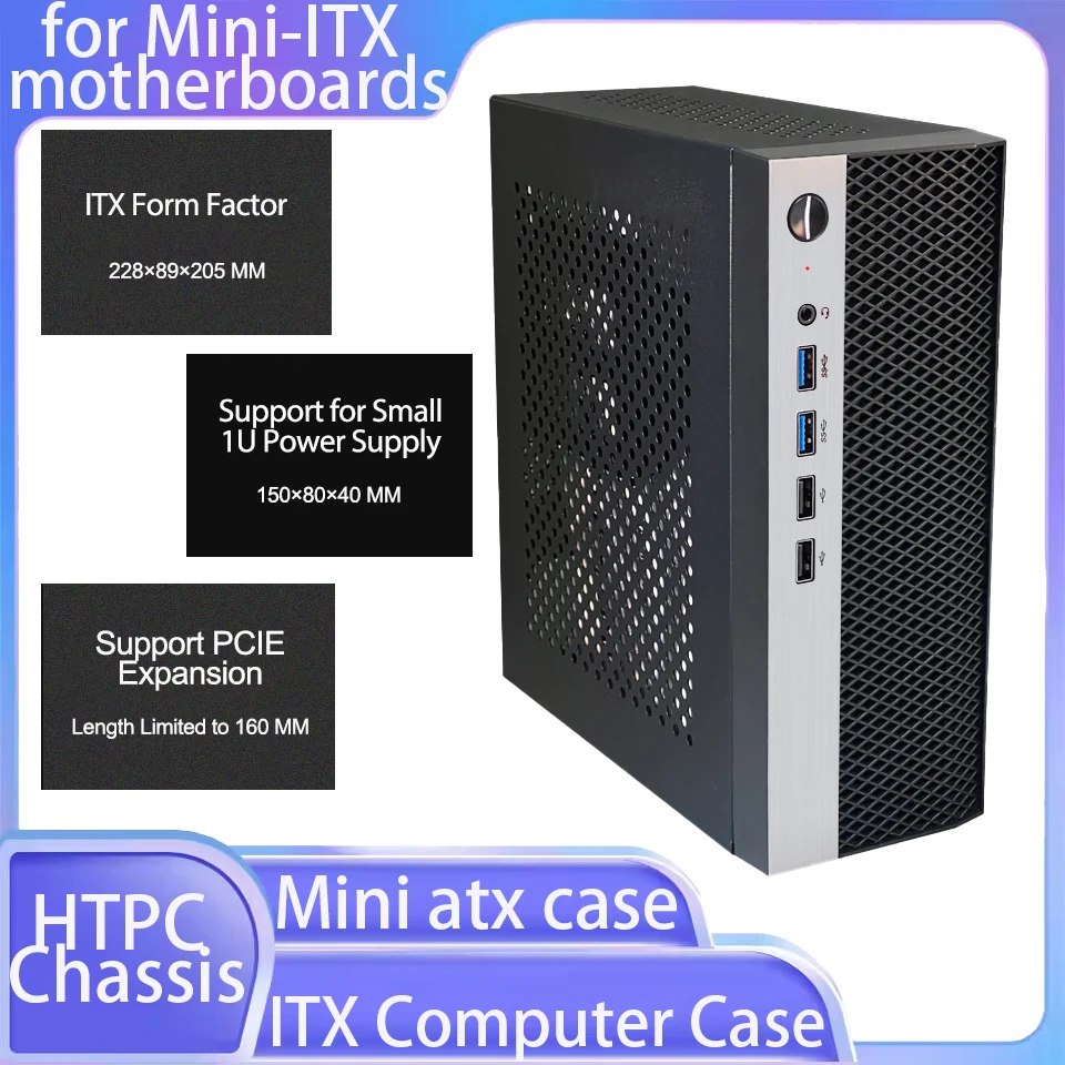 

Корпус для компьютера Mini ITX Корпус HTPC с поддержкой блока питания 1U с 4 USB 17*17 Материнская плата USB2.0 USB3.0 Корпус компьютера