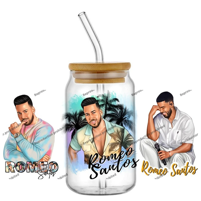 Popular Bachata Singer Romeo Santos 16oz UV DTF Transfer 3D Sticker Fashion Decals Waterproof Glass Can Cups Creative Craft DIY