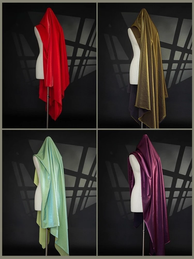 

High end wine red thick shiny silk satin with wrinkle resistant luster fabric sewn for dinner dress designer fabric