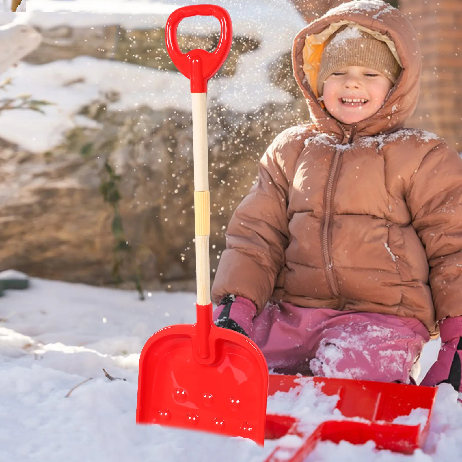 

Children Snow Shovel Red Wooden Toy Heavy Duty Kids Shovels for Plastic Handle Construction Lightweight