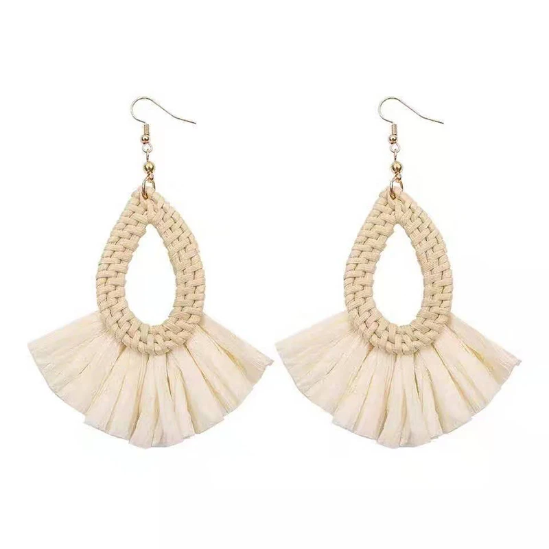 

5pairs/lot Earrings Women Woven Fan Water Drop Shaped earrings Ear Clip