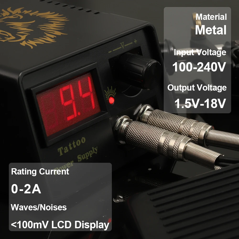 Tattoo Power Supply Kit Digital LCD Dual Mode Power Foot Pedal Cable for Rotary Tattoo Machine Coil Tattoo Gun Tattoo Supplies