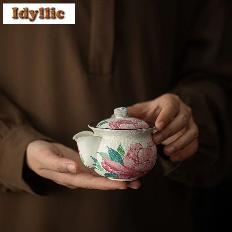 

180 мл ручная роспись пион старый рок глиняный чайник ручной работы чайник чайник чайник с шариковым отверстием чайная посуда подарок